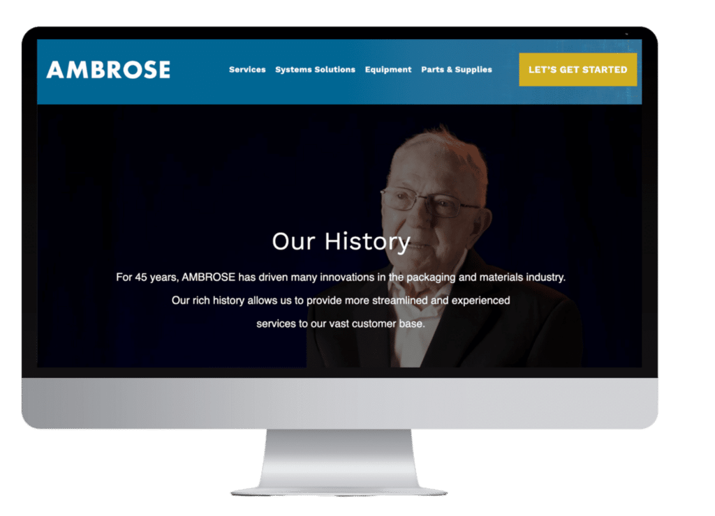 Ambrose Our HIstory Web Page on Desktop